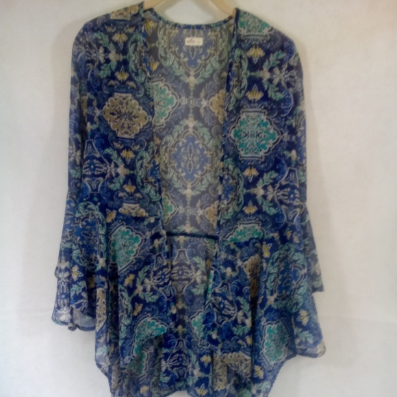 Hollister Tops - Hollister Bohemian Blue L/S Sheer Asymmetrical Open Top Shirt Small Boho